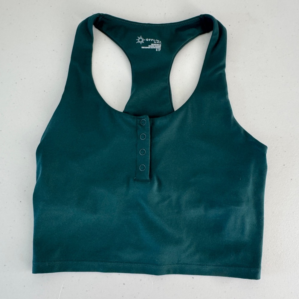 OFFLINE by Aerie Henley Sports Bra S Green Real Me Recharge Athleisure Gorpcore